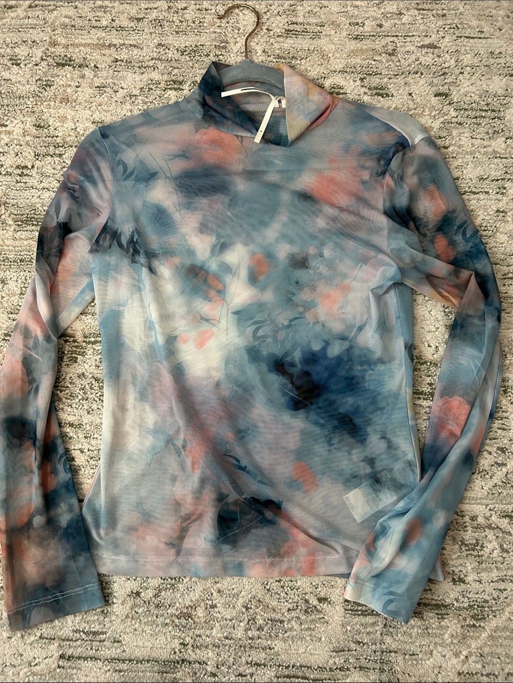 Sheer Long Sleeve Mock Neck Top